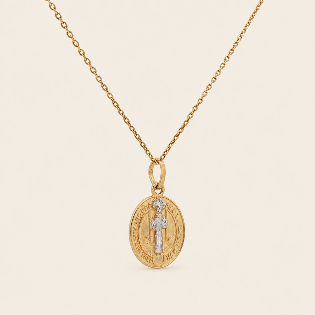 Dije de Medalla de San Benito de Oro Amarillo 10k