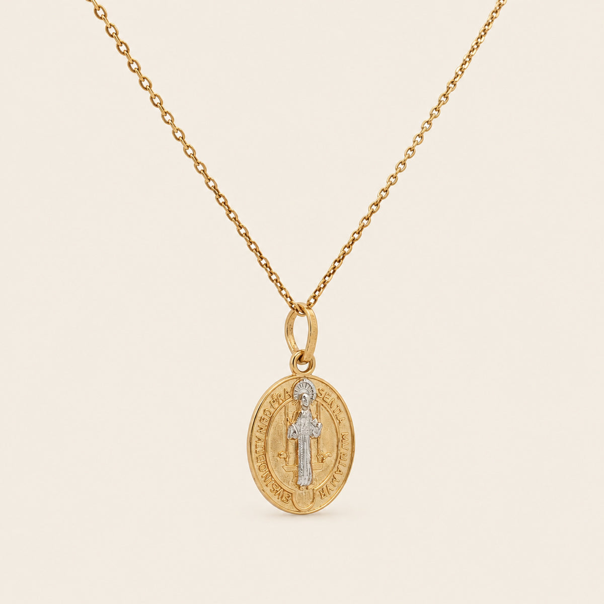 Dije de Medalla de San Benito de Oro Amarillo 10k