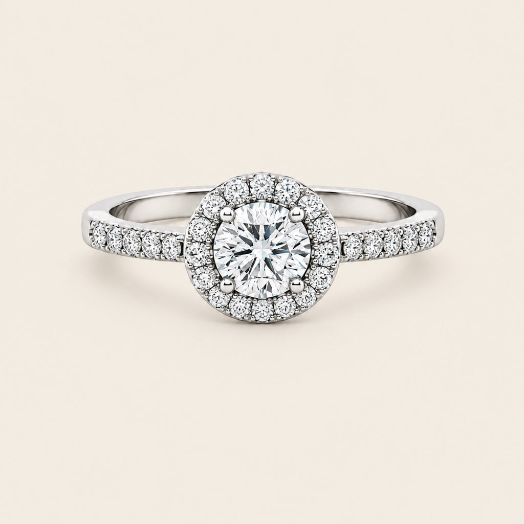Anillo de Compromiso Halo de Oro Blanco 14k con Diamante de Laboratorio