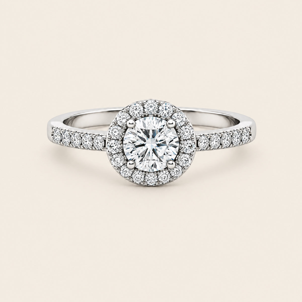 Anillo de Compromiso Halo de Oro Blanco 14k con Diamante de Laboratorio