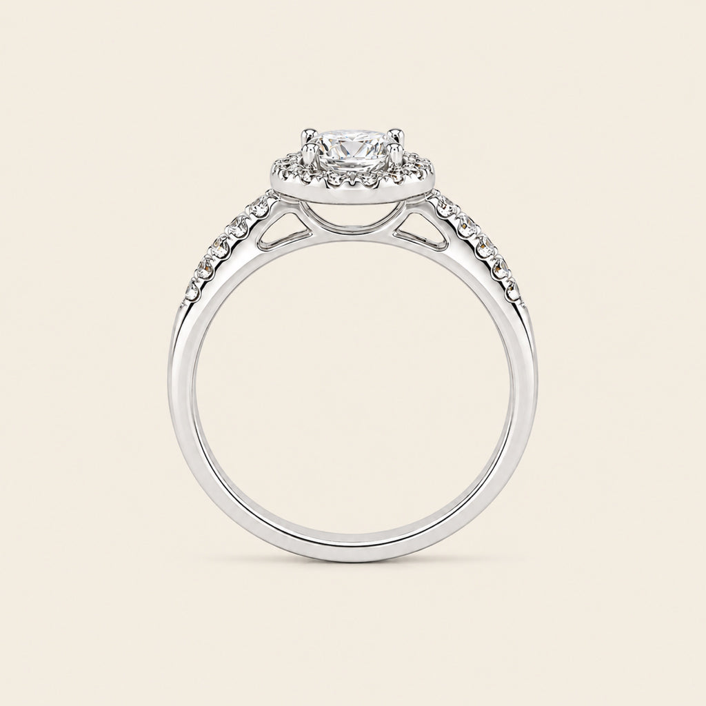 Anillo de Compromiso Halo de Oro Blanco 14k con Diamante de Laboratorio