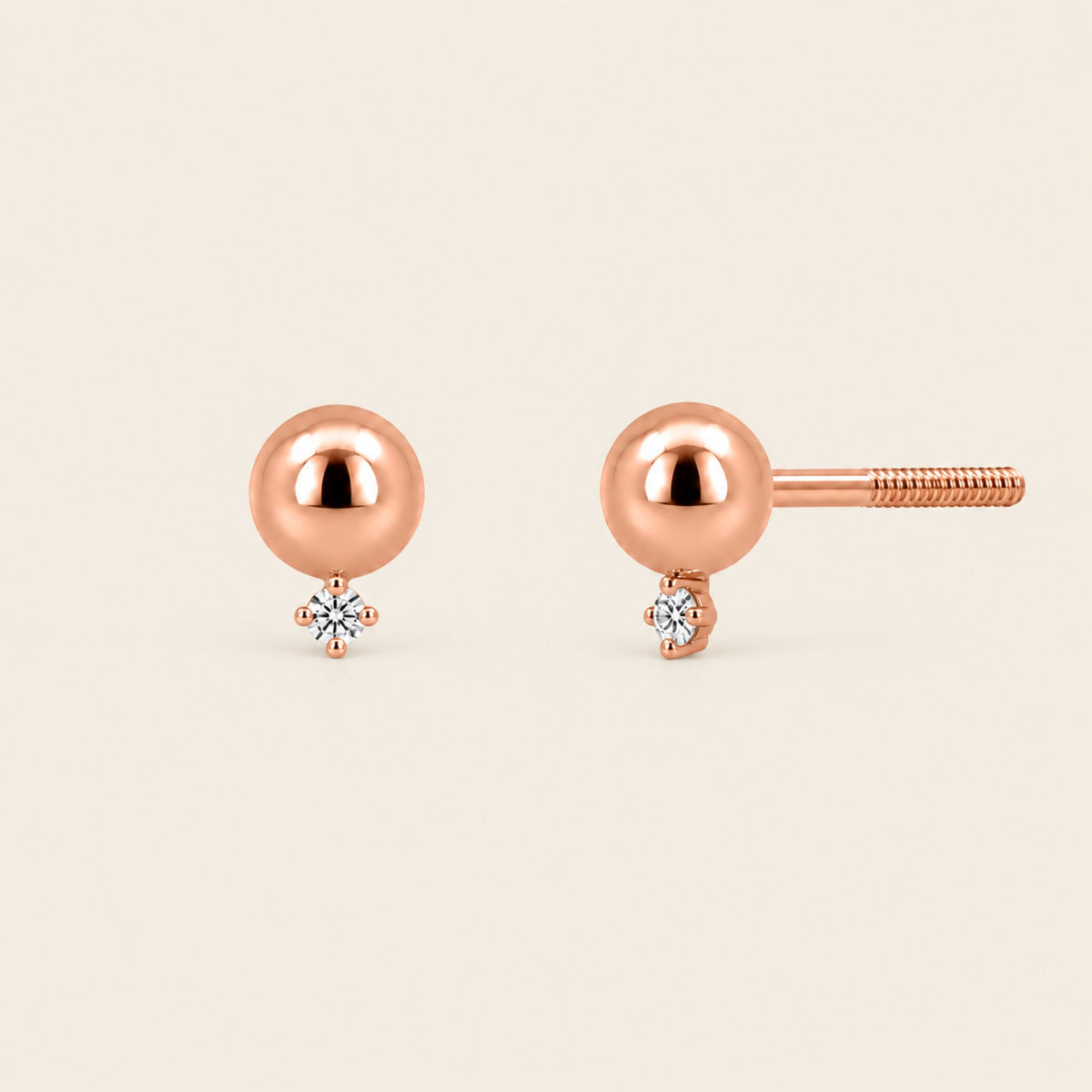 Mi Primer Diamante – Broqueles de Oro Rosa 14k con Diamante Colgante