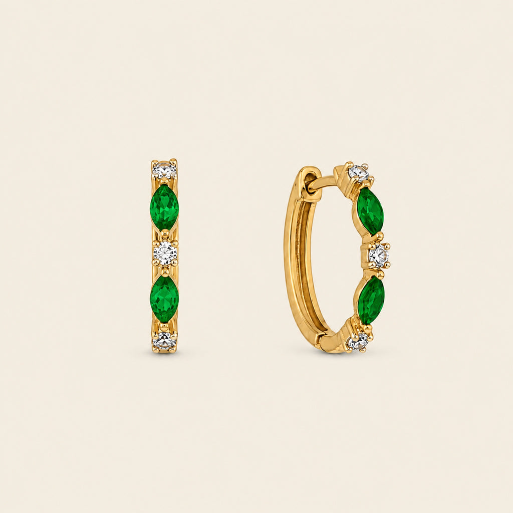 Antonia – Arracadas de Oro Amarillo 14k con Esmeralda y Diamante