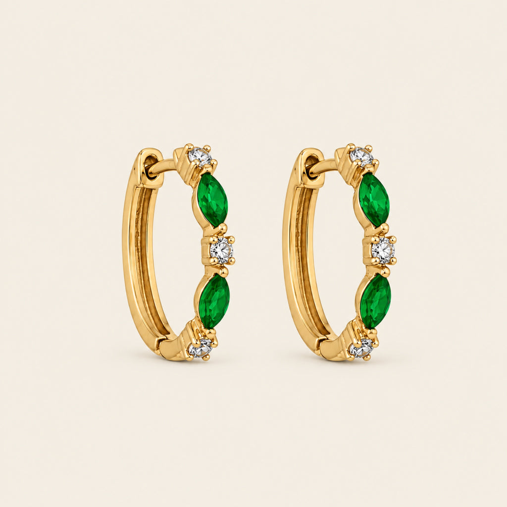 Antonia – Arracadas de Oro Amarillo 14k con Esmeralda y Diamante