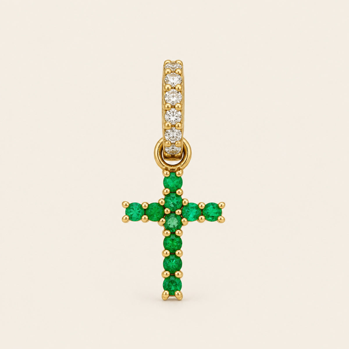Dije de Cruz de Oro Amarillo 14k con Esmeraldas y Diamantes