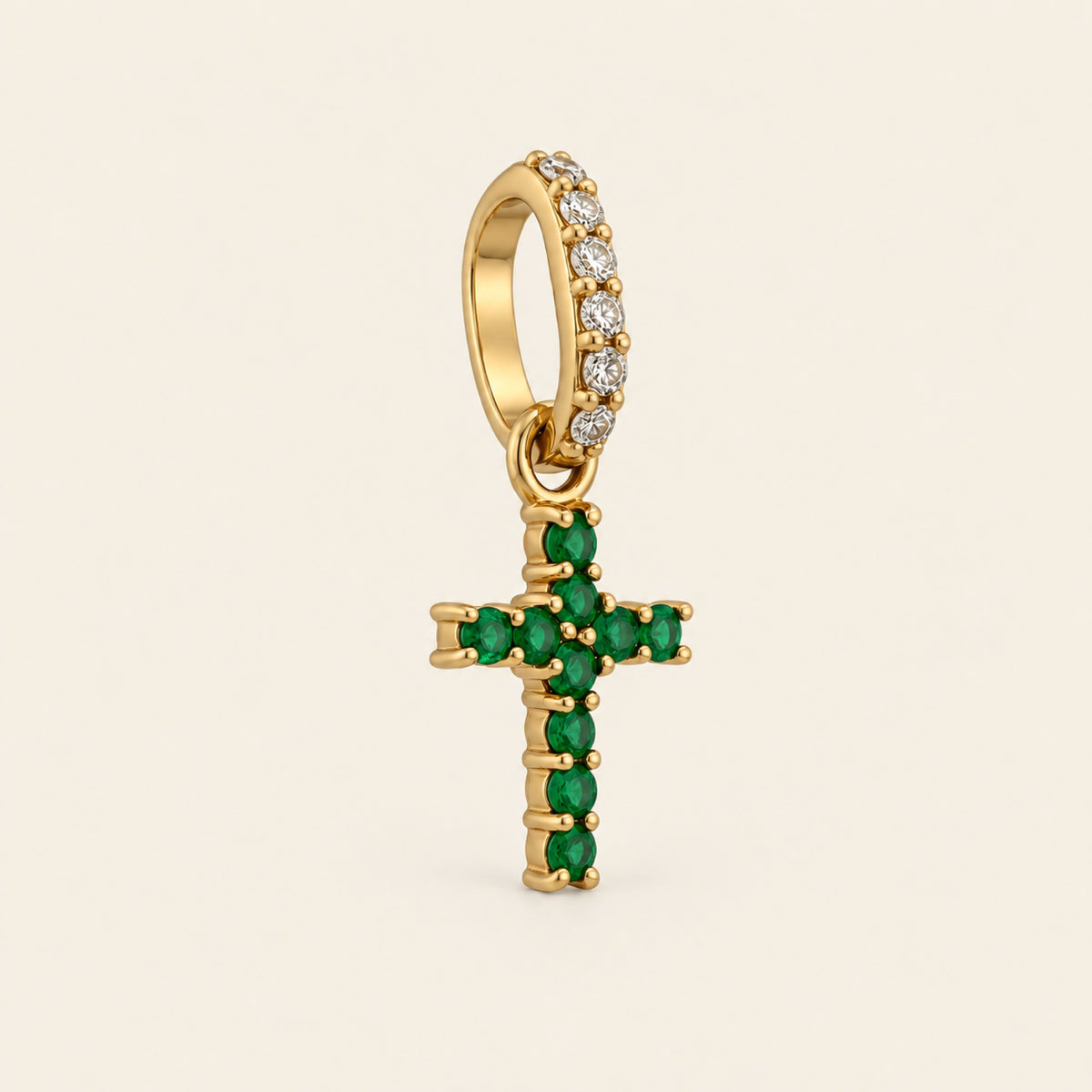 Dije de Cruz de Oro Amarillo 14k con Esmeraldas y Diamantes