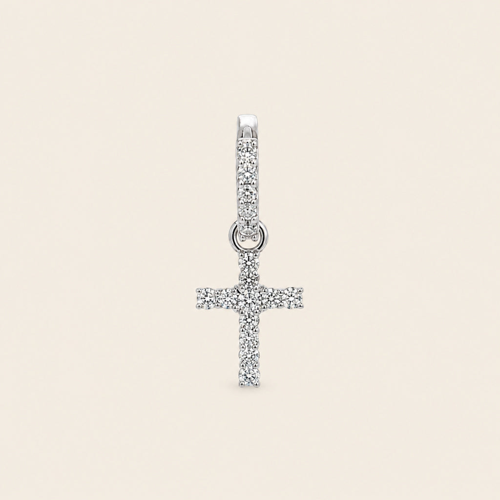 Dije de Cruz de Oro Blanco 14k con Diamante