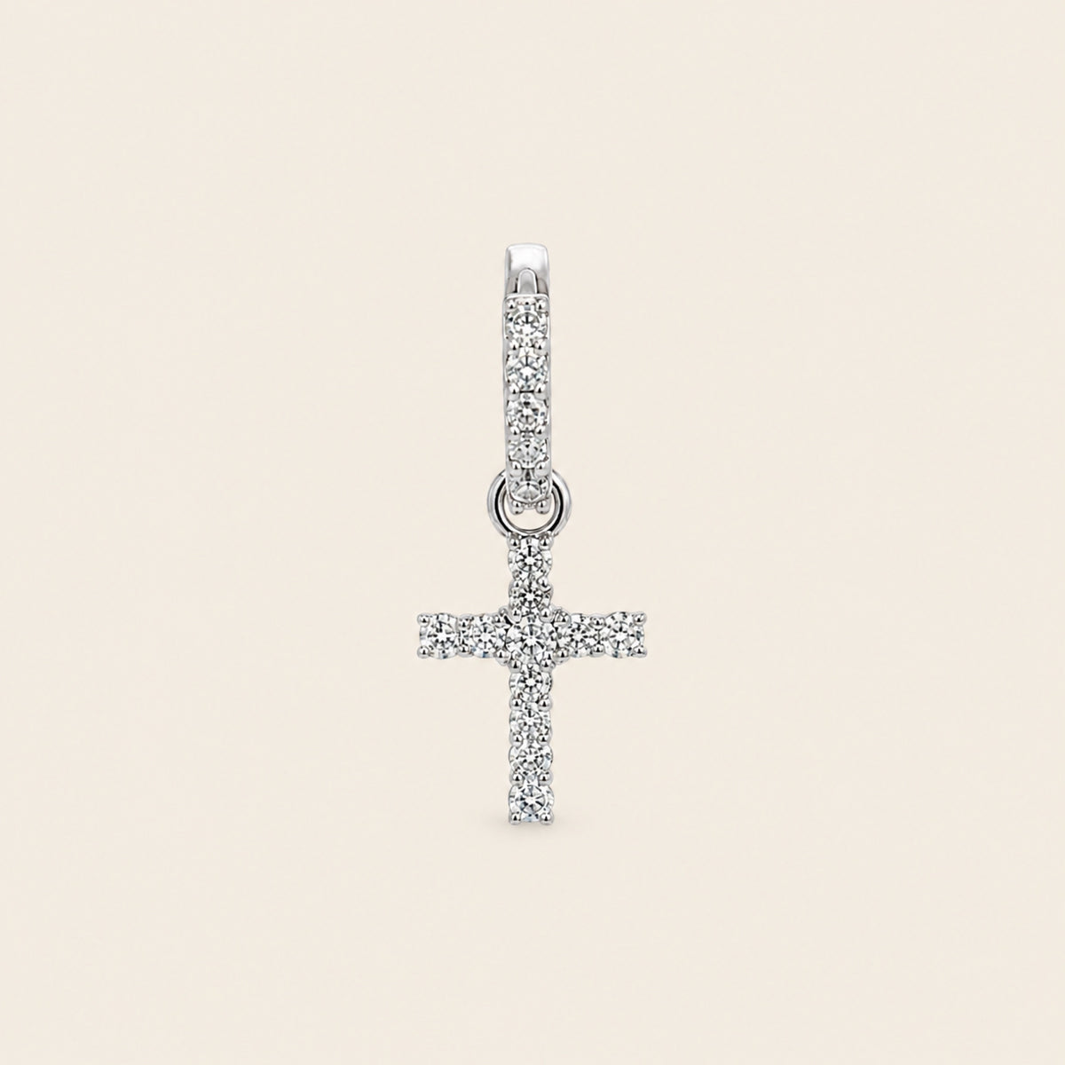 Dije de Cruz de Oro Blanco 14k con Diamante