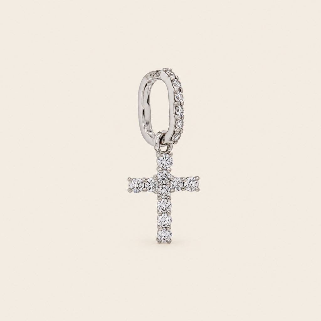 Dije de Cruz de Oro Blanco 14k con Diamante