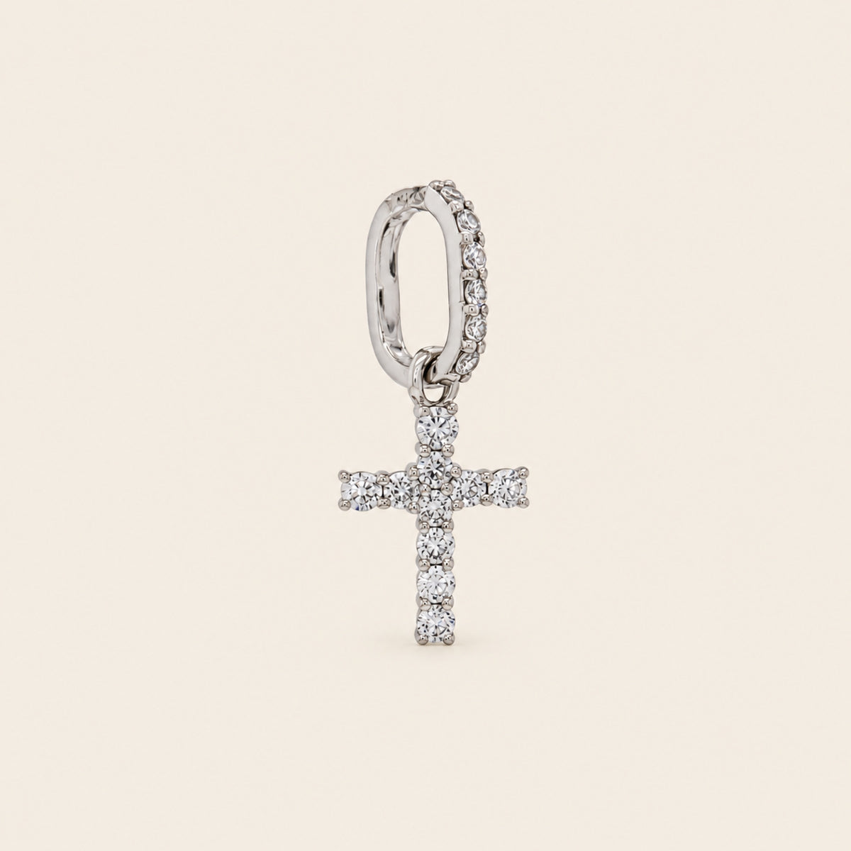Dije de Cruz de Oro Blanco 14k con Diamante