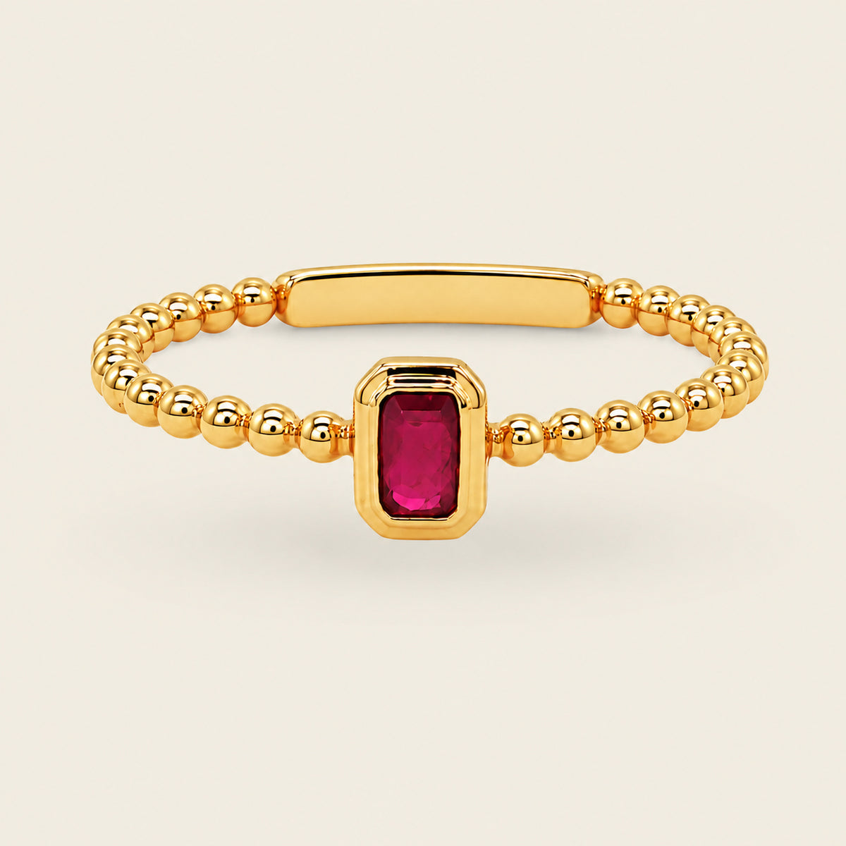 Alma – Anillo Bezel de Oro Amarillo 14k con Rubí Corte Esmeralda