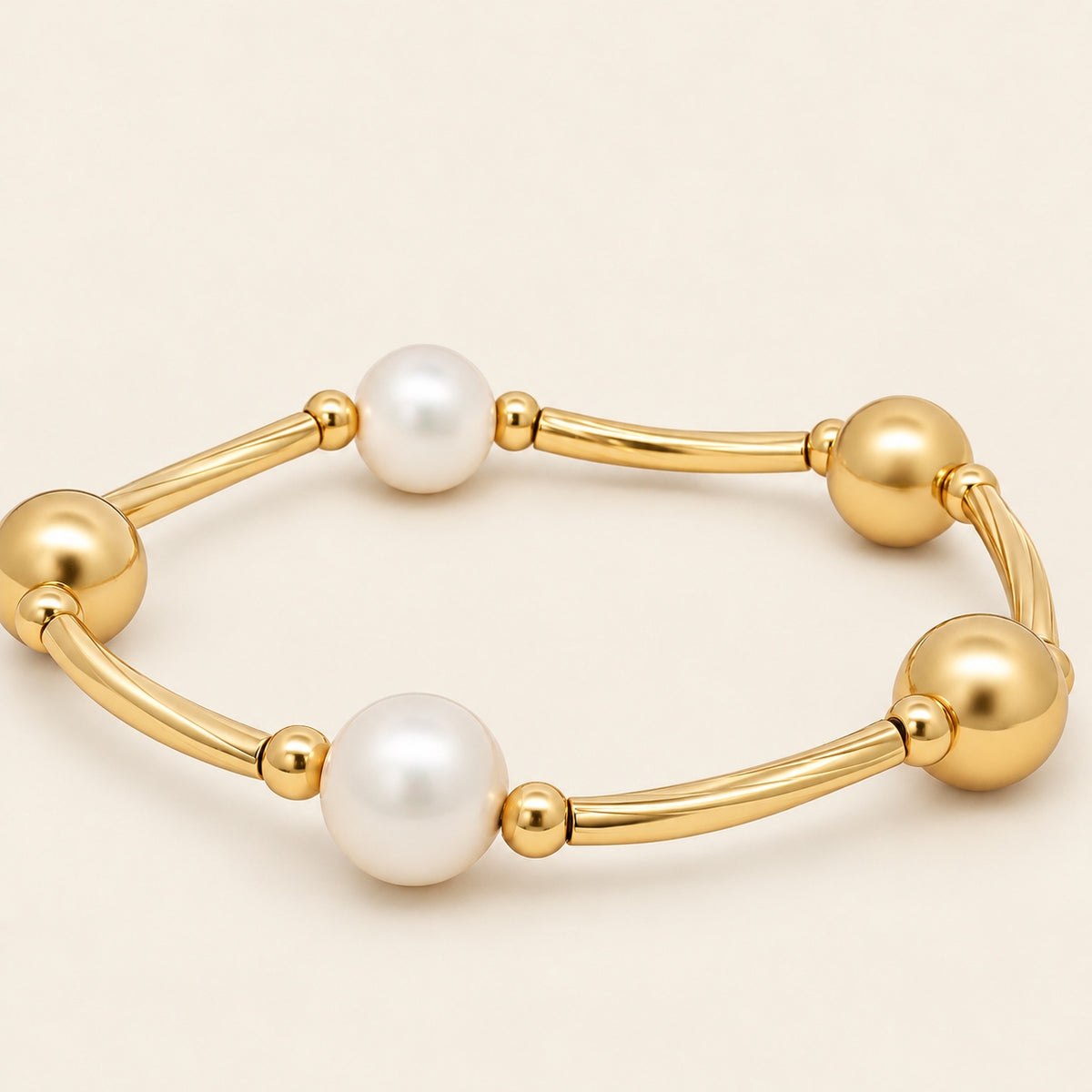 Brazalete de Oro Laminado con Perlas y Esferas