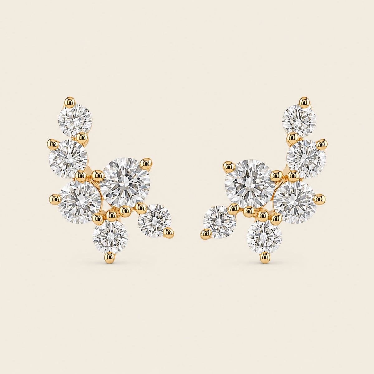 Aretes Trepadores de Oro Amarillo 14k con Diamantes