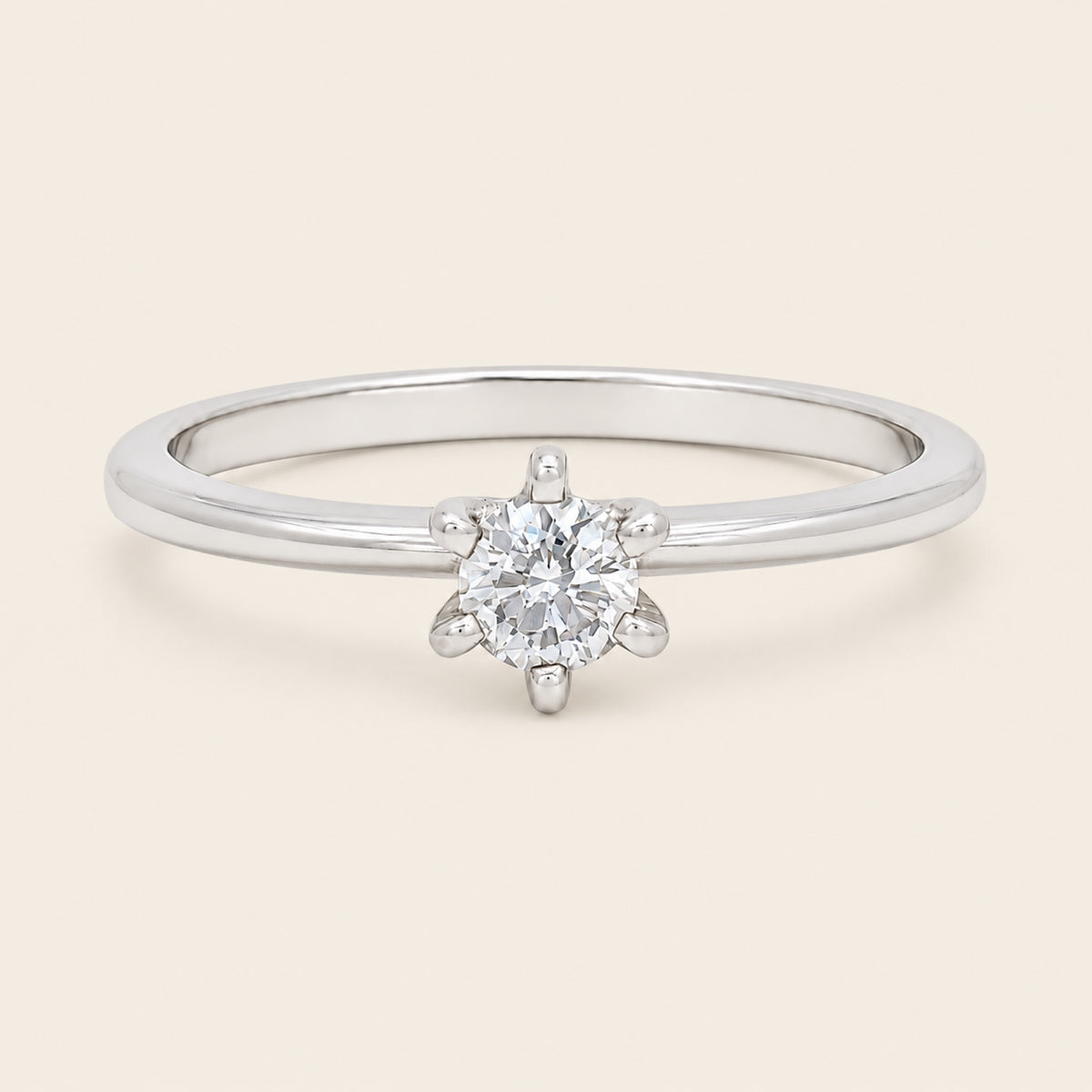 Anillo Solitario de Compromiso de Oro Blanco 14k con Diamante y Engaste de Seis Garras