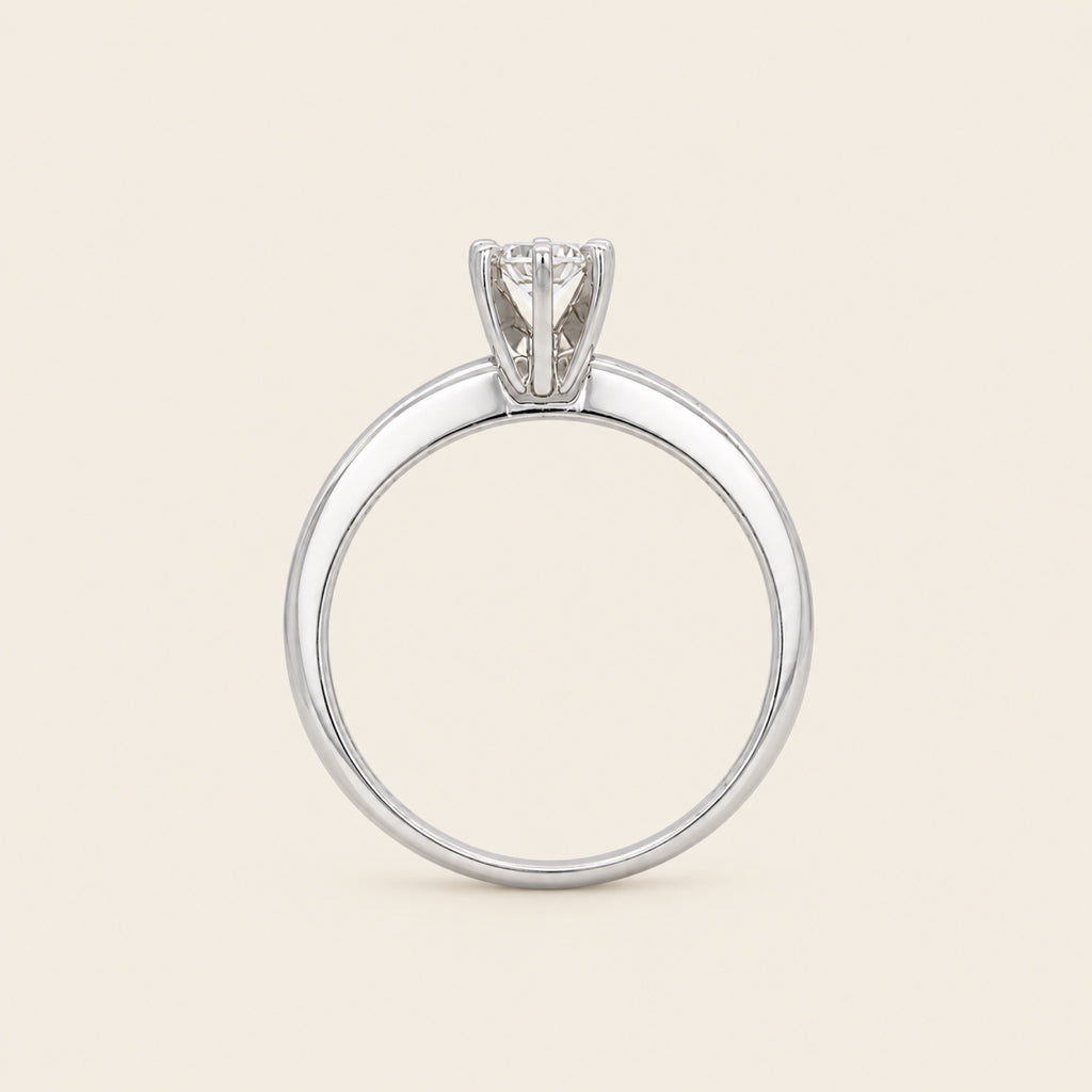 Anillo Solitario de Compromiso de Oro Blanco 14k con Diamante y Engaste de Seis Garras