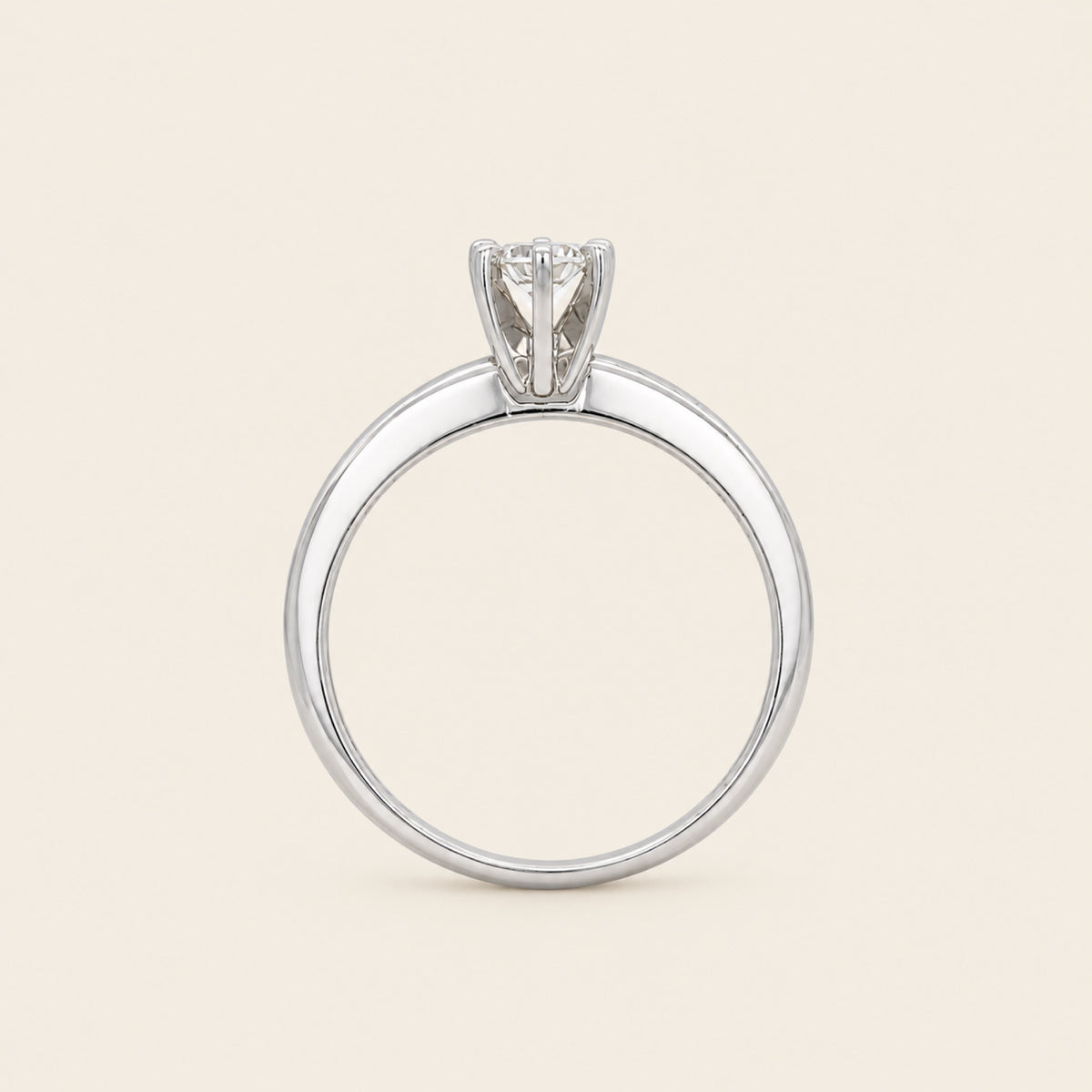 Anillo Solitario de Compromiso de Oro Blanco 14k con Diamante y Engaste de Seis Garras
