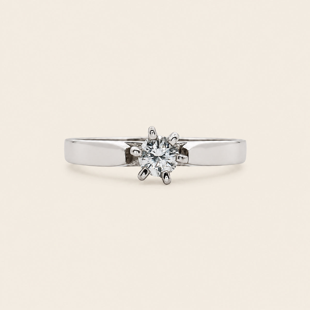 Anillo Solitario de Compromiso de Oro Blanco 14k con Diamante de Caña Recta