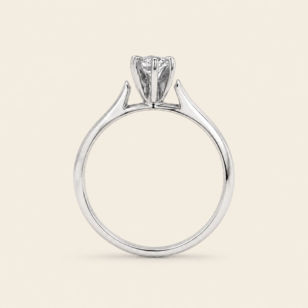 Anillo Solitario de Compromiso de Oro Blanco 14k con Diamante de Caña Recta