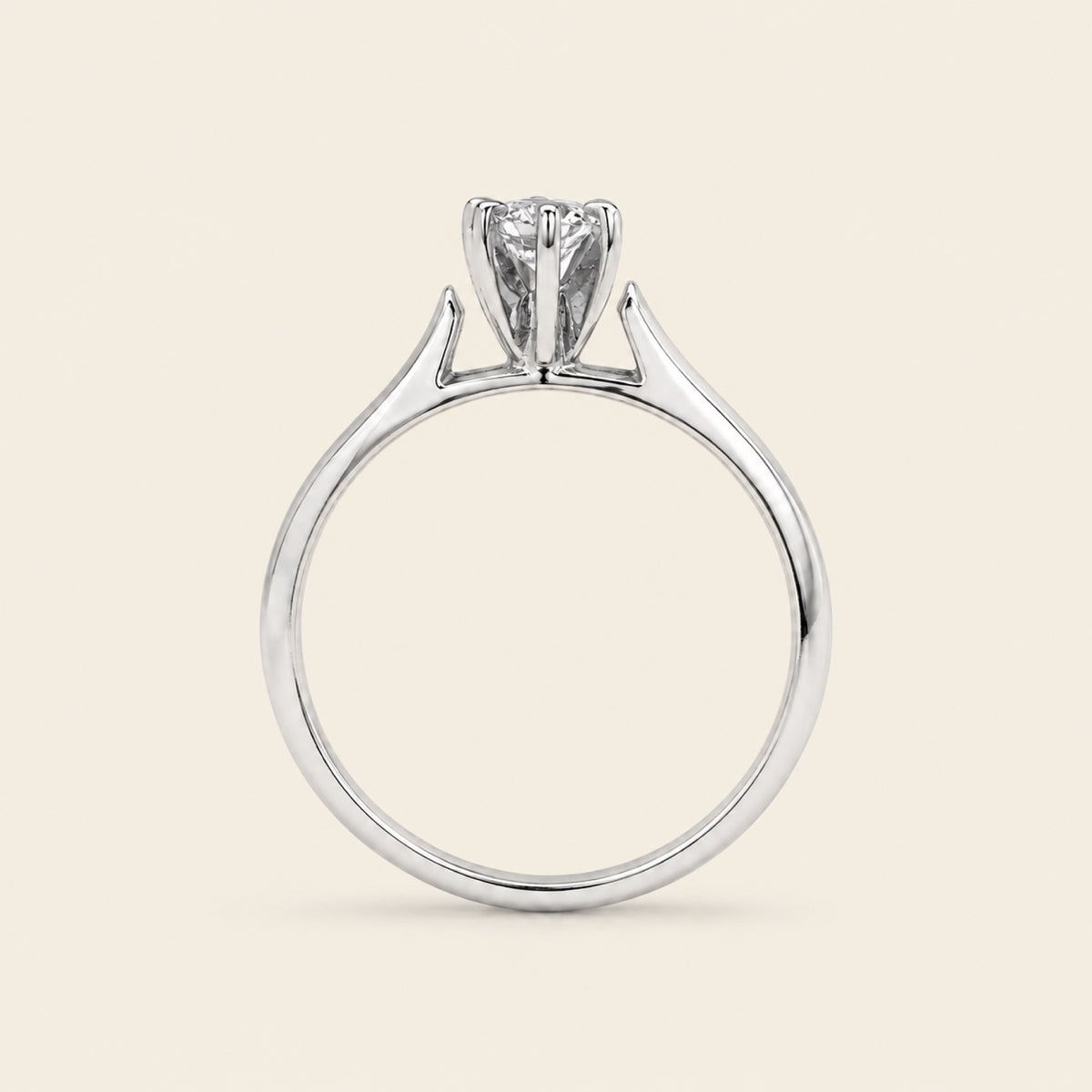 Anillo Solitario de Compromiso de Oro Blanco 14k con Diamante de Caña Recta