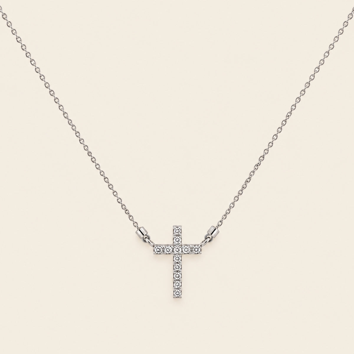 Fe – Gargantilla Cruz de Oro Blanco 14k con Diamante
