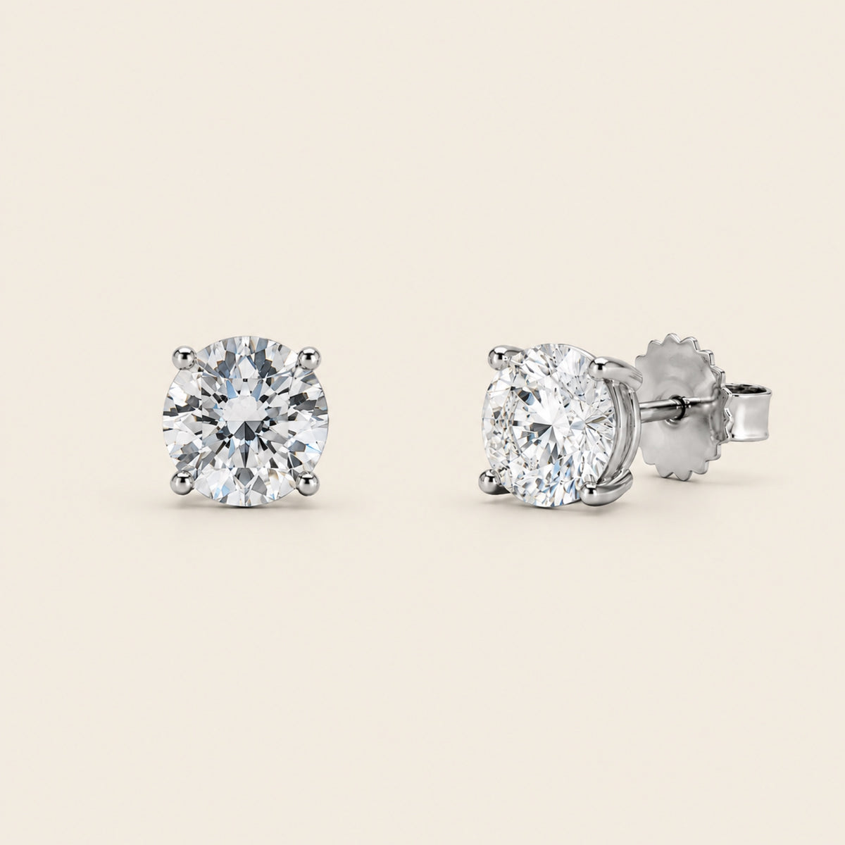 Broqueles Solitario de Oro Blanco 14k con Diamante de Laboratorio