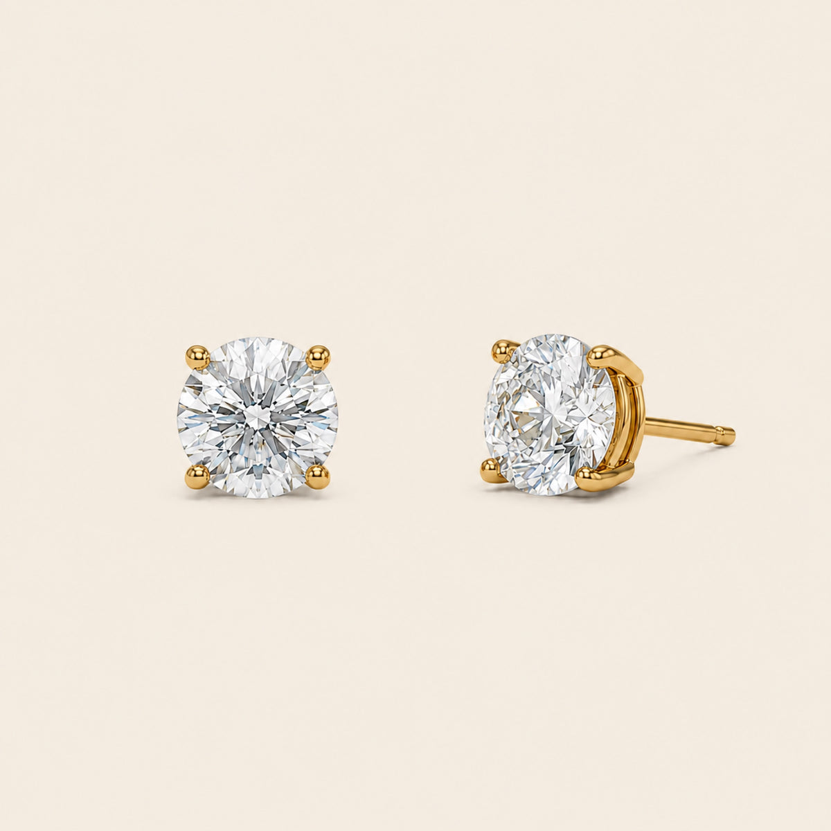 Broqueles Solitario de Oro Amarillo 14k con Diamante de Laboratorio
