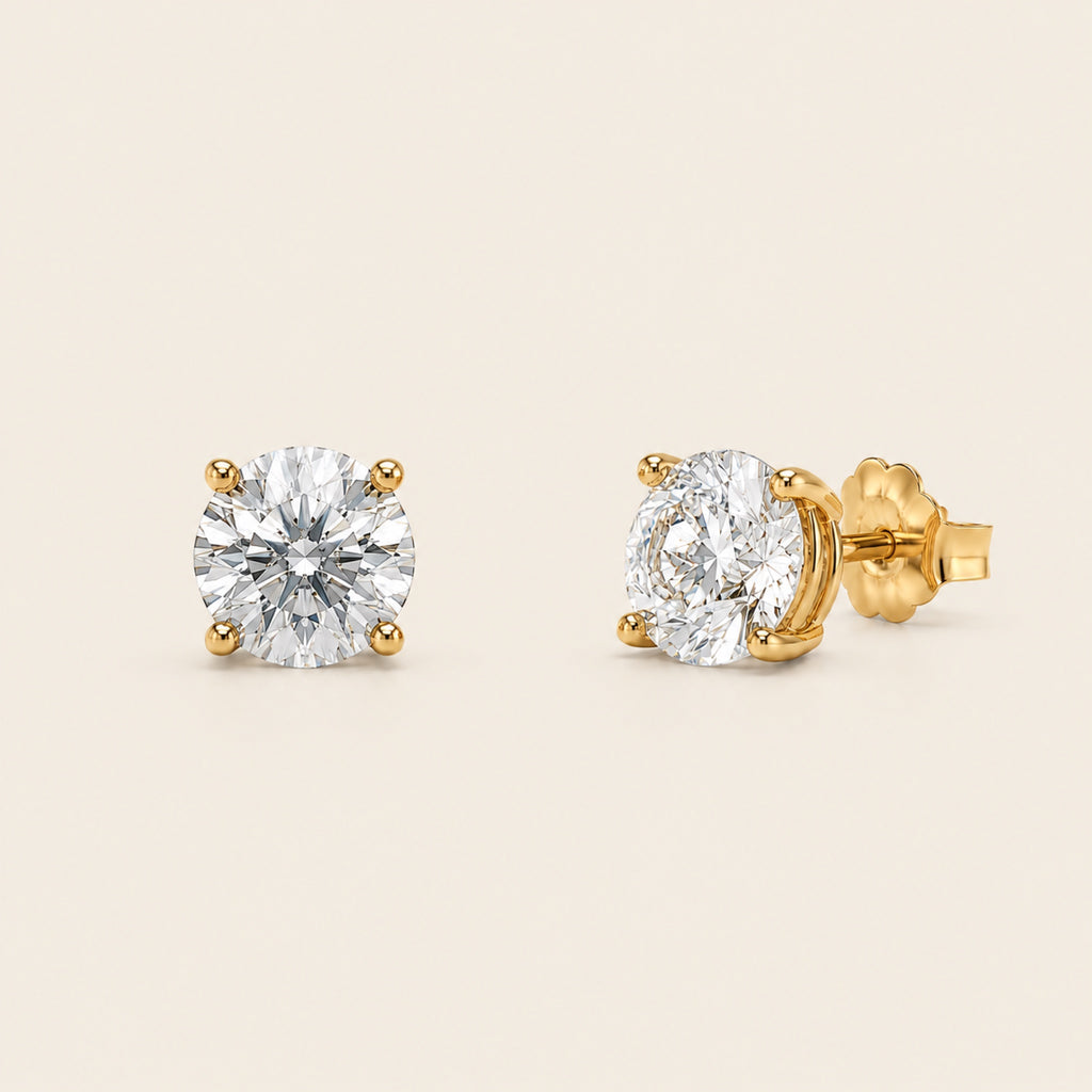 Broqueles Solitario de Oro Amarillo 14k con Diamante de Laboratorio