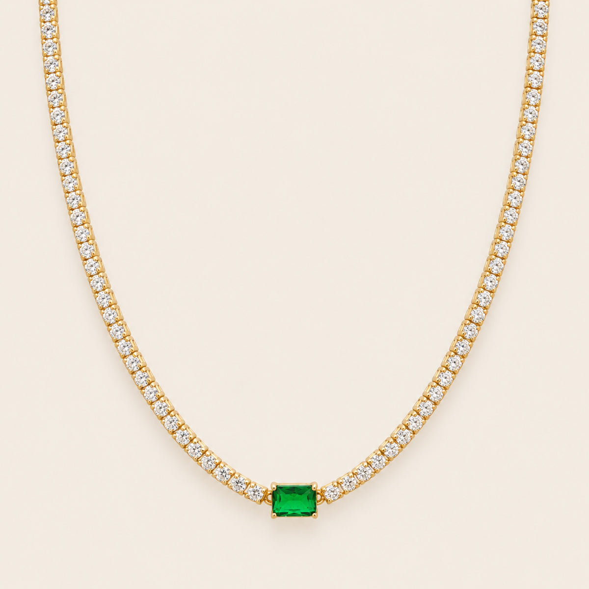Collar Tennis de Plata 925 Dorada con Circonias y Piedra Verde