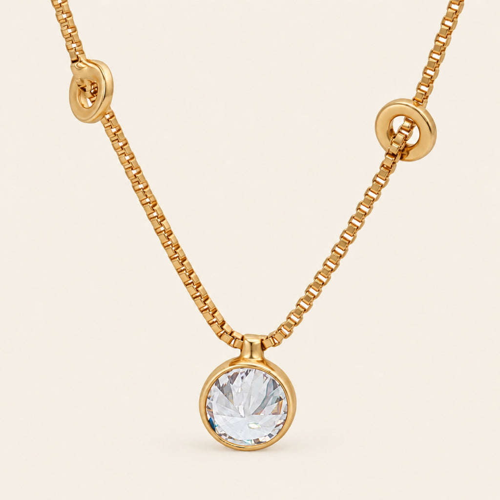 Collar de Oro Laminado con Cadena Veneciana y Dije de Circonia