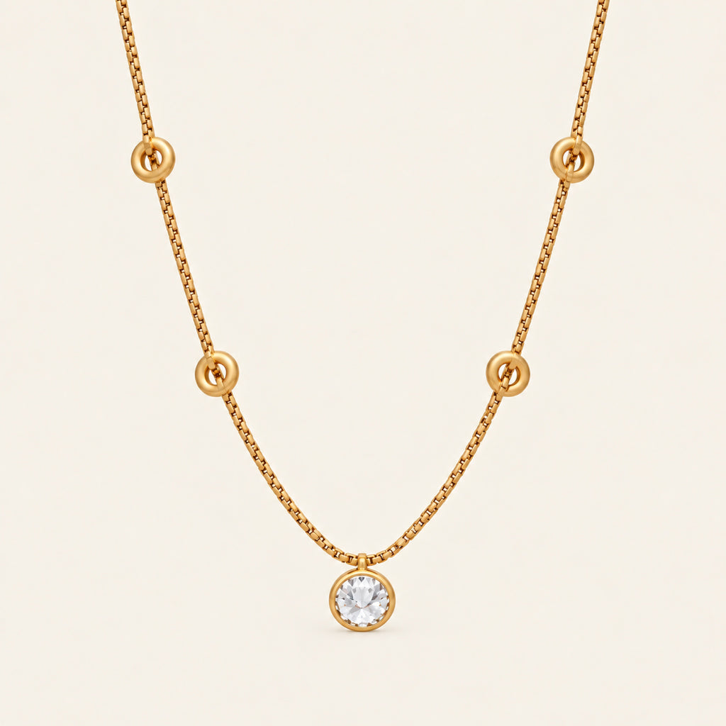 Collar de Oro Laminado con Cadena Veneciana y Dije de Circonia