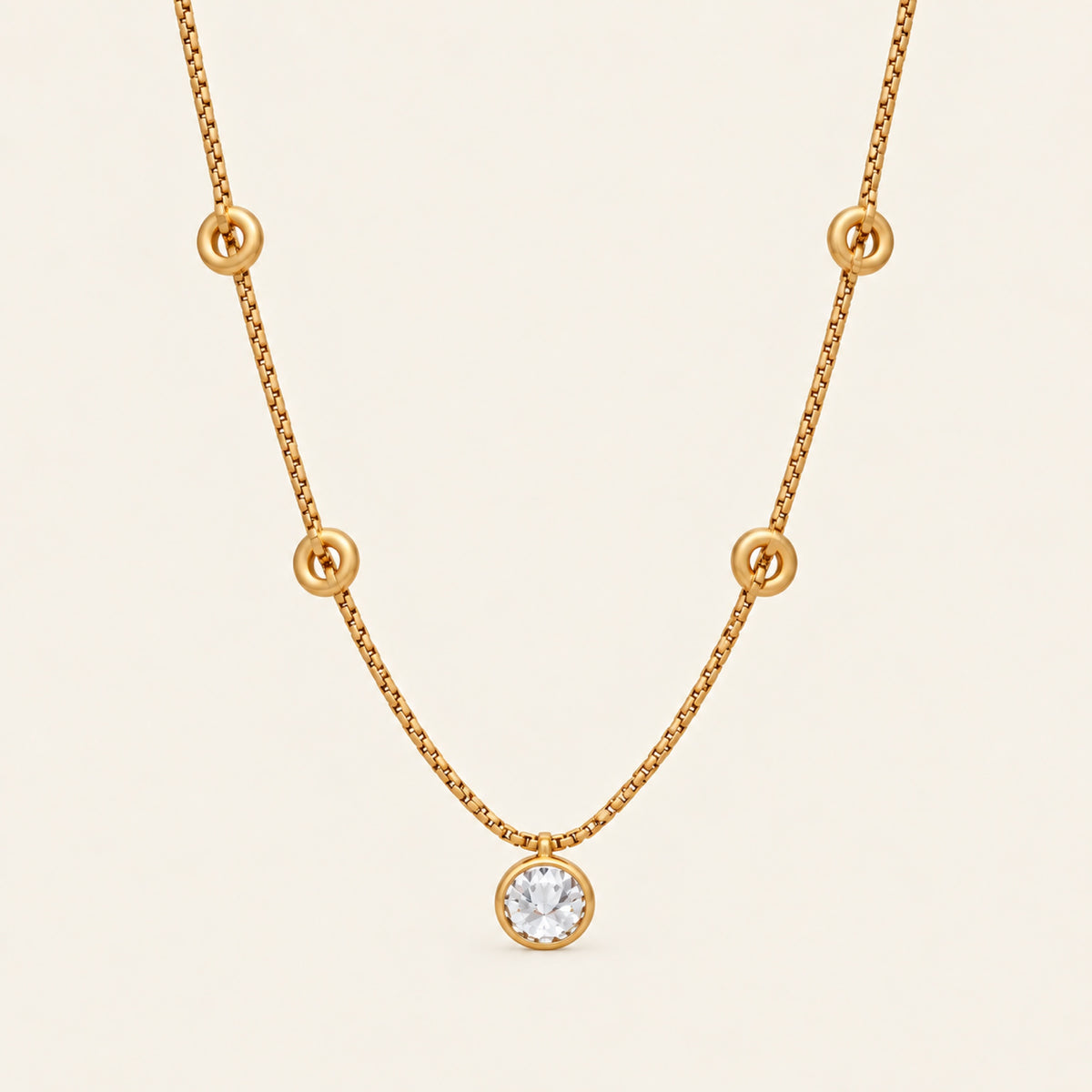 Collar de Oro Laminado con Cadena Veneciana y Dije de Circonia