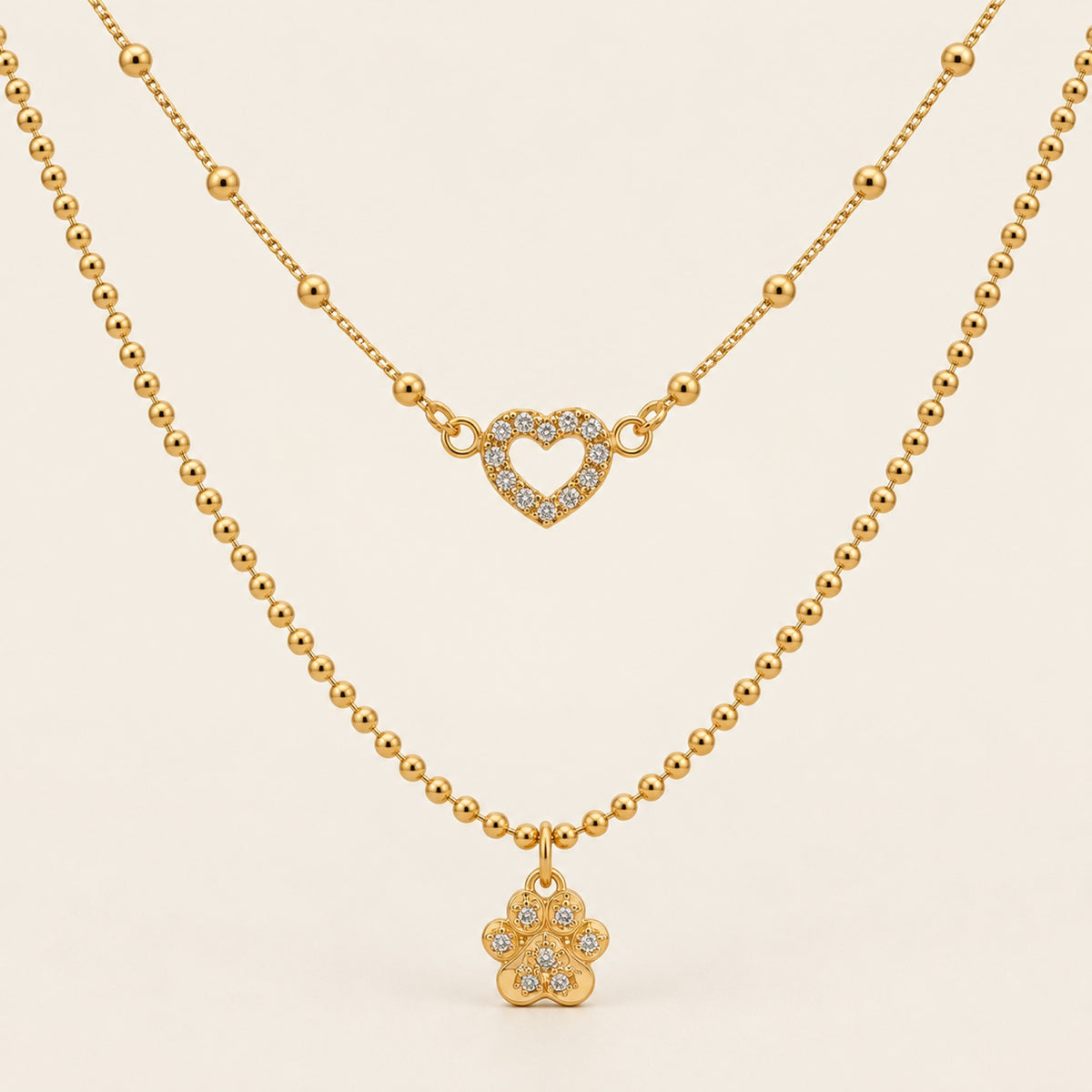 Collar Doble de Oro Laminado 18k con Corazón y Flor