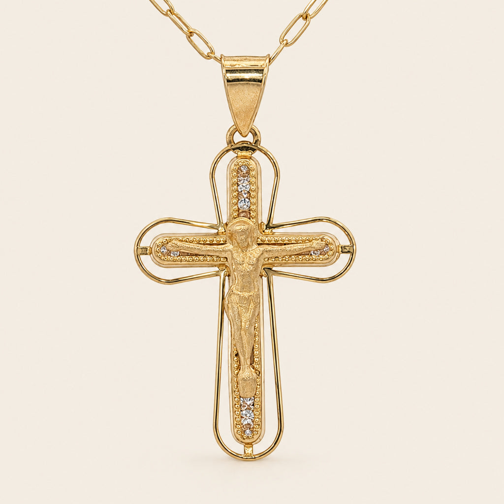 Dije de Cruz Calada de Oro Amarillo 10k con Cristo