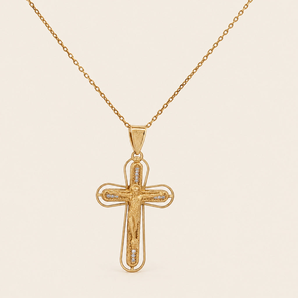 Dije de Cruz Calada de Oro Amarillo 10k con Cristo