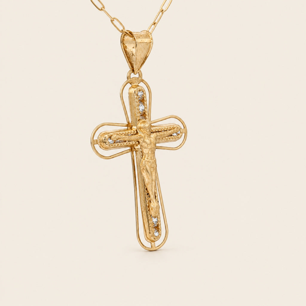 Dije de Cruz Calada de Oro Amarillo 10k con Cristo