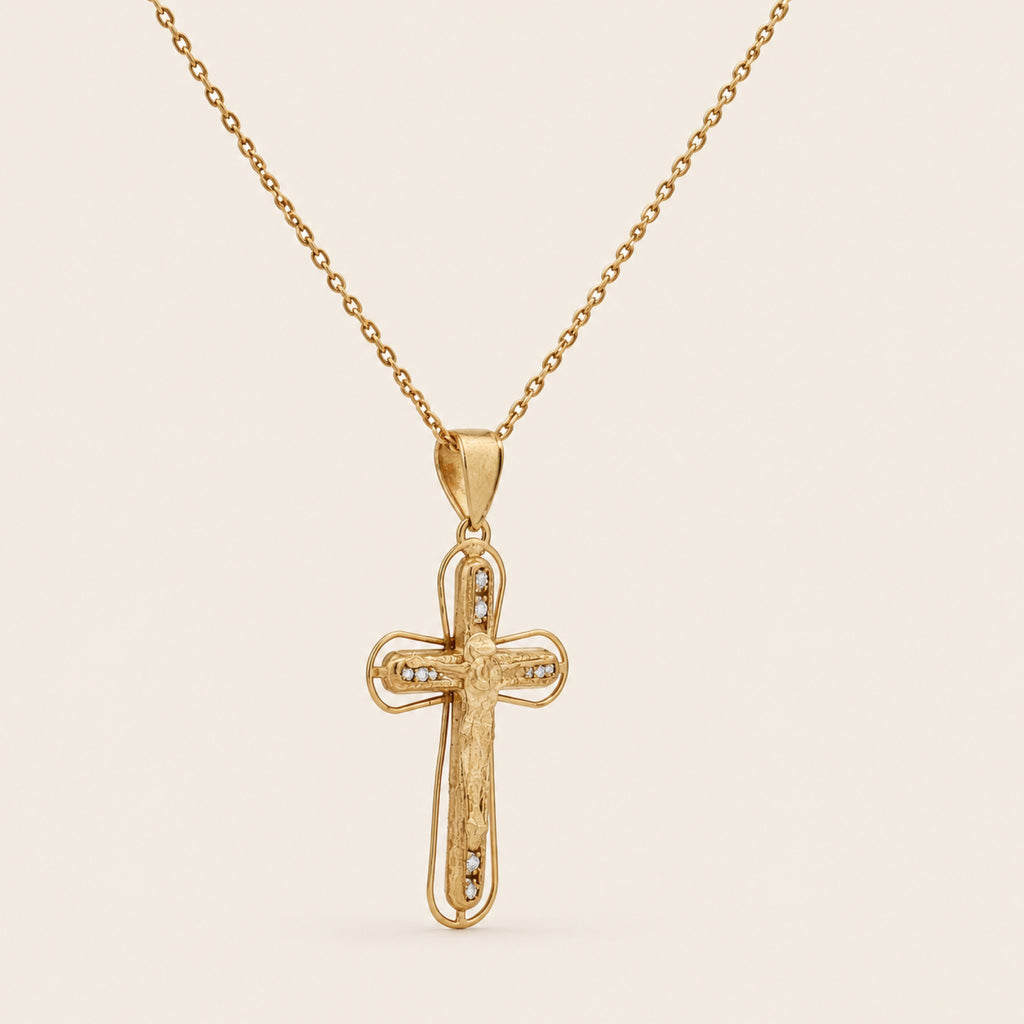 Dije de Cruz Calada de Oro Amarillo 10k con Cristo