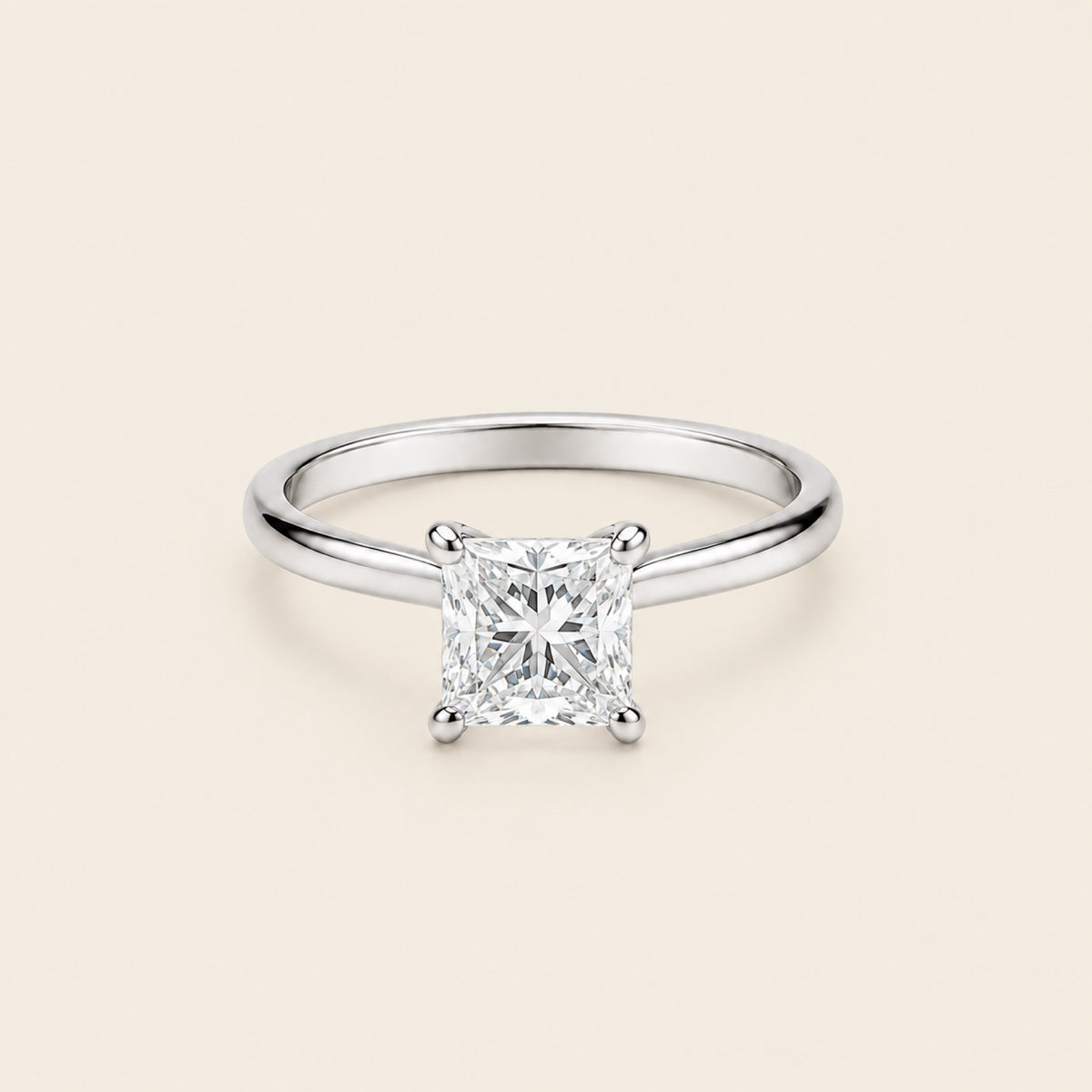Anillo Solitario de Compromiso de Oro Blanco 14k con Diamante Princesa