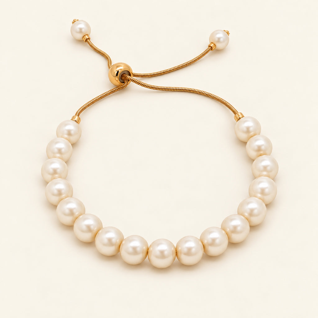 Pulsera Ajustable de Oro Laminado con Perlas