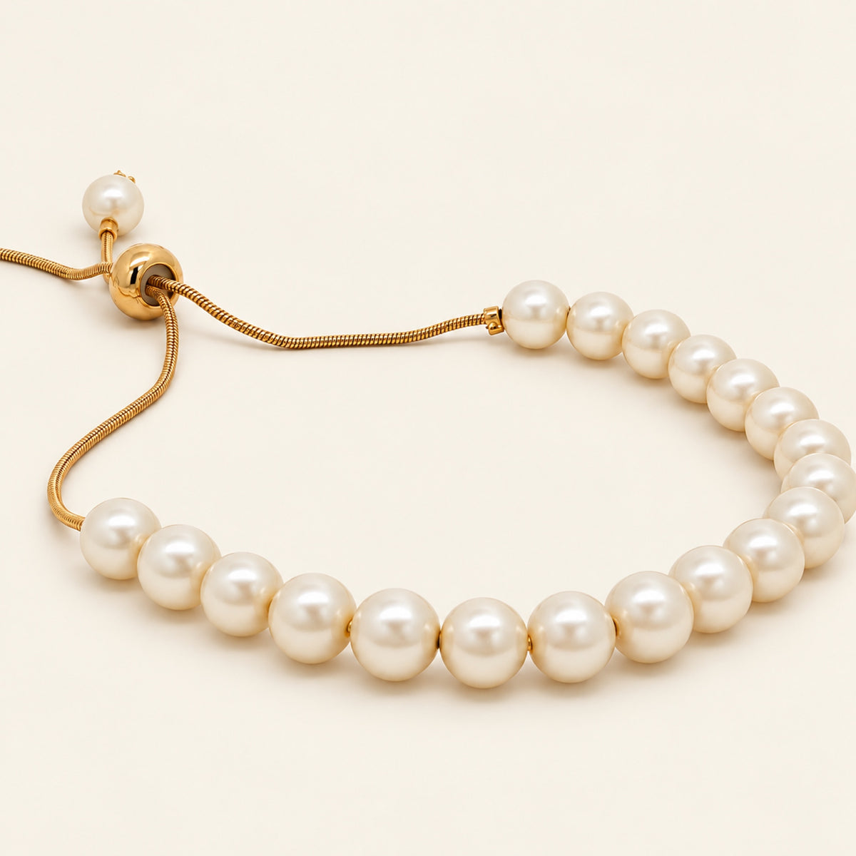 Pulsera Ajustable de Oro Laminado con Perlas