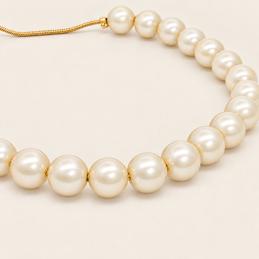 Pulsera Ajustable de Oro Laminado con Perlas