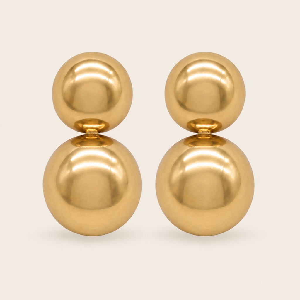 Aretes de Oro Laminado con Doble Esfera