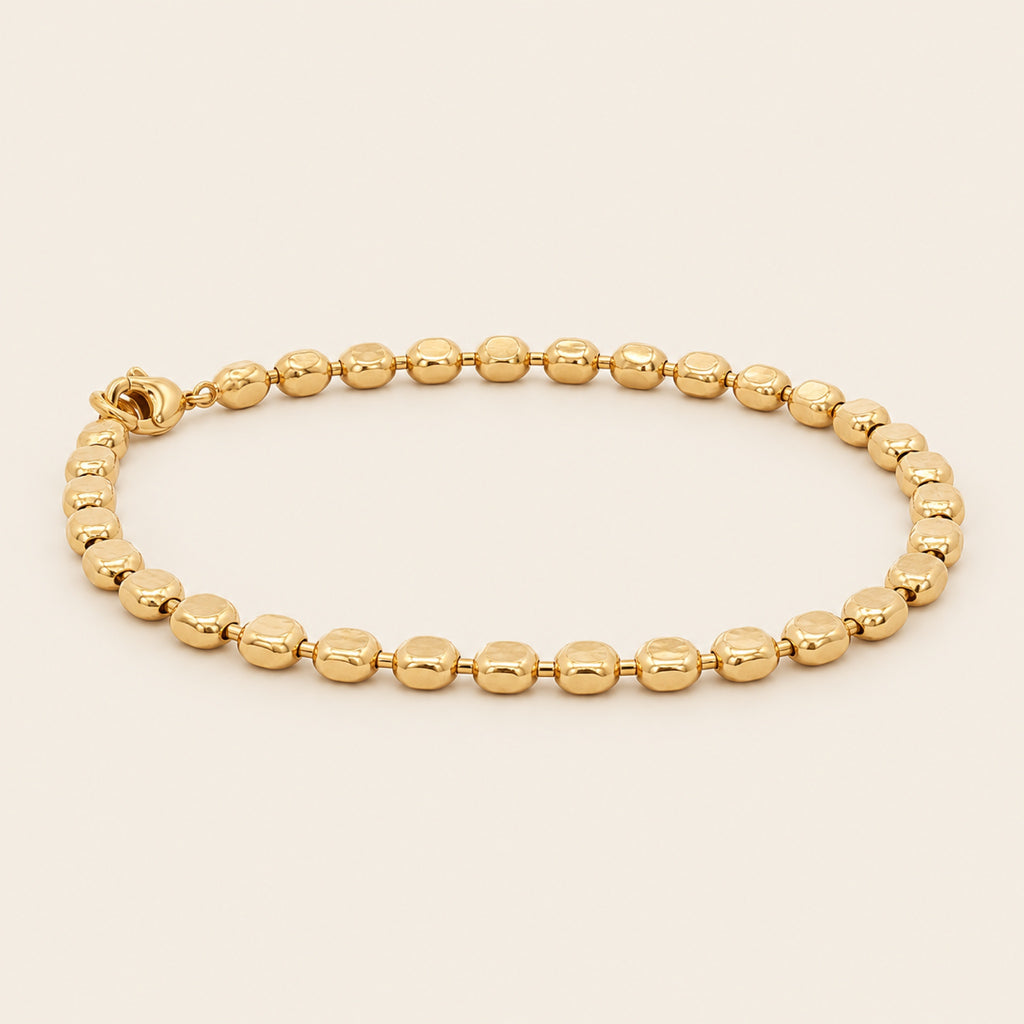Pulsera de Oro Laminado con Bolitas Planas Texturizadas
