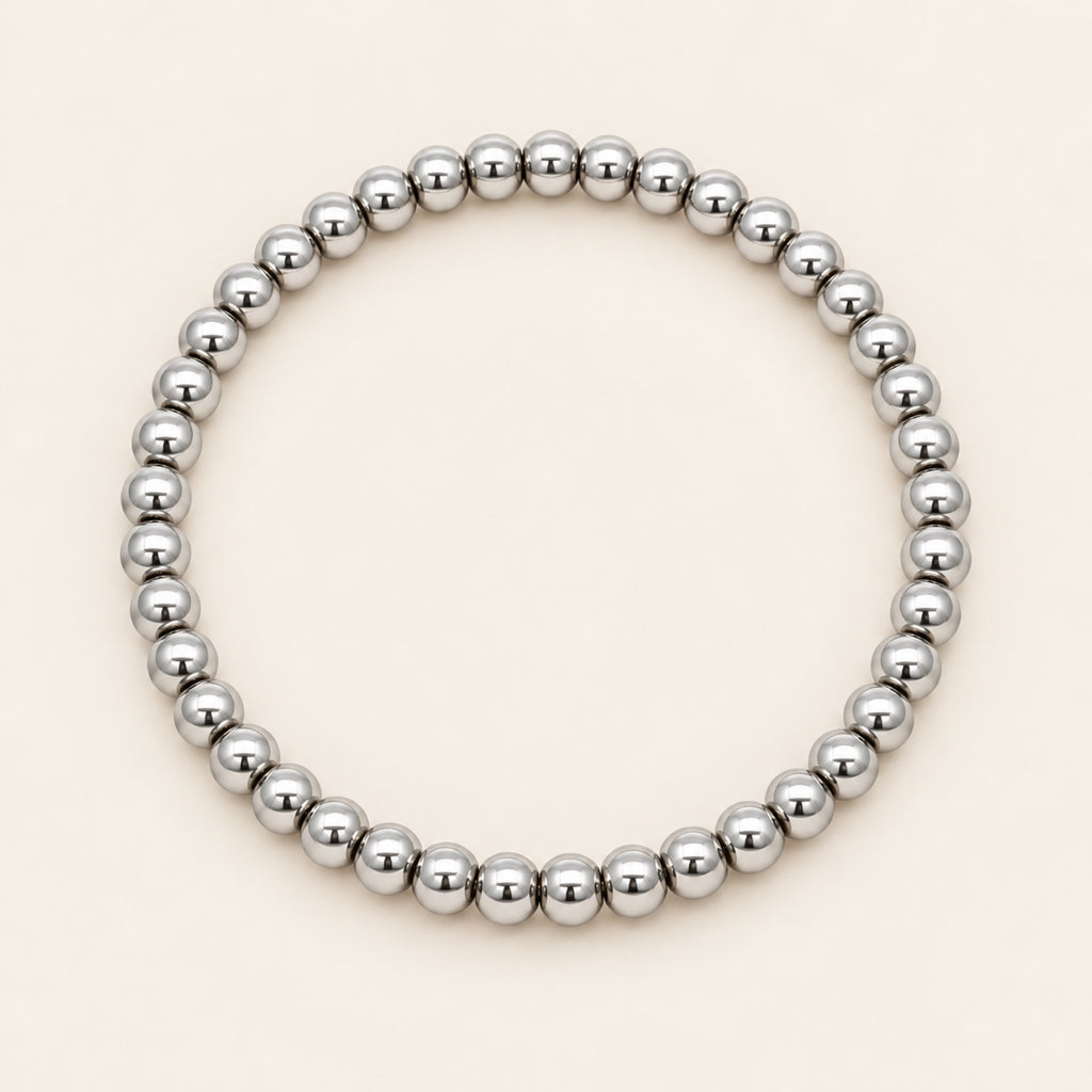 Pulsera Elástica de Oro Laminado Plateado con Esferas