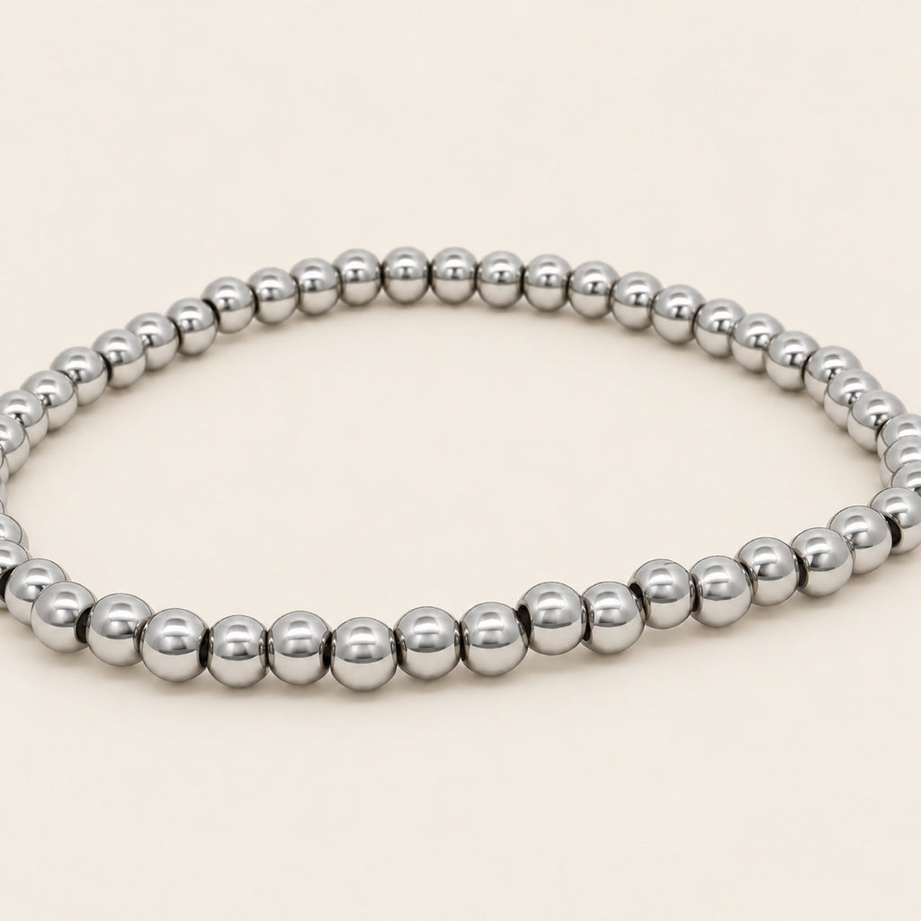 Pulsera Elástica de Oro Laminado Plateado con Esferas