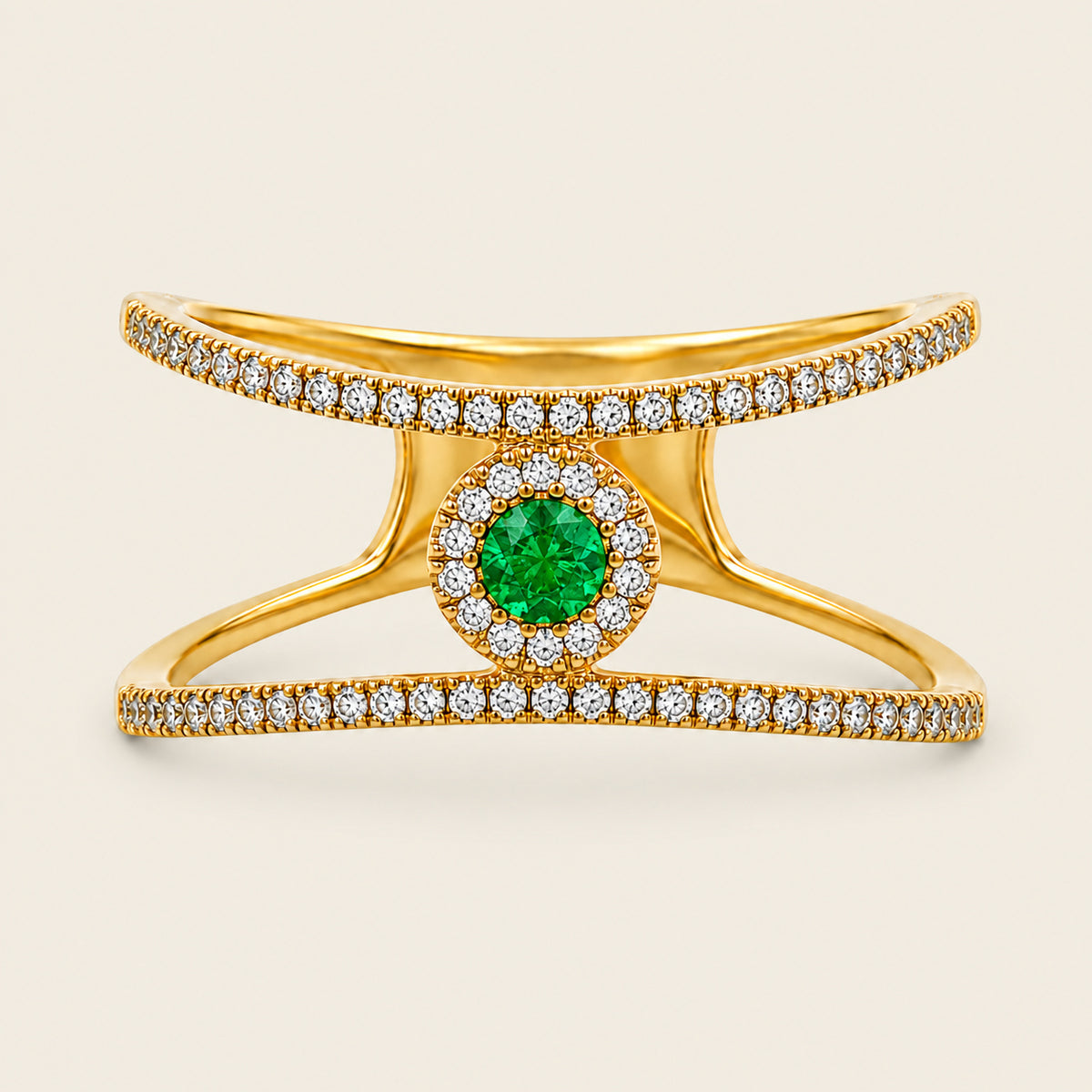 Regina – Anillo de Oro Amarillo 14k con Esmeralda y Diamantes