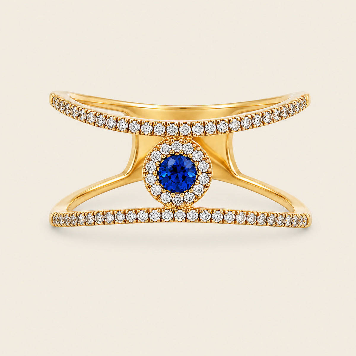 Beatriz – Anillo de Oro Amarillo 14k con Zafiro y Diamantes