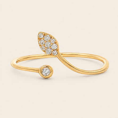 Alba – Anillo Hoja de Oro Amarillo 14k con Diamantes