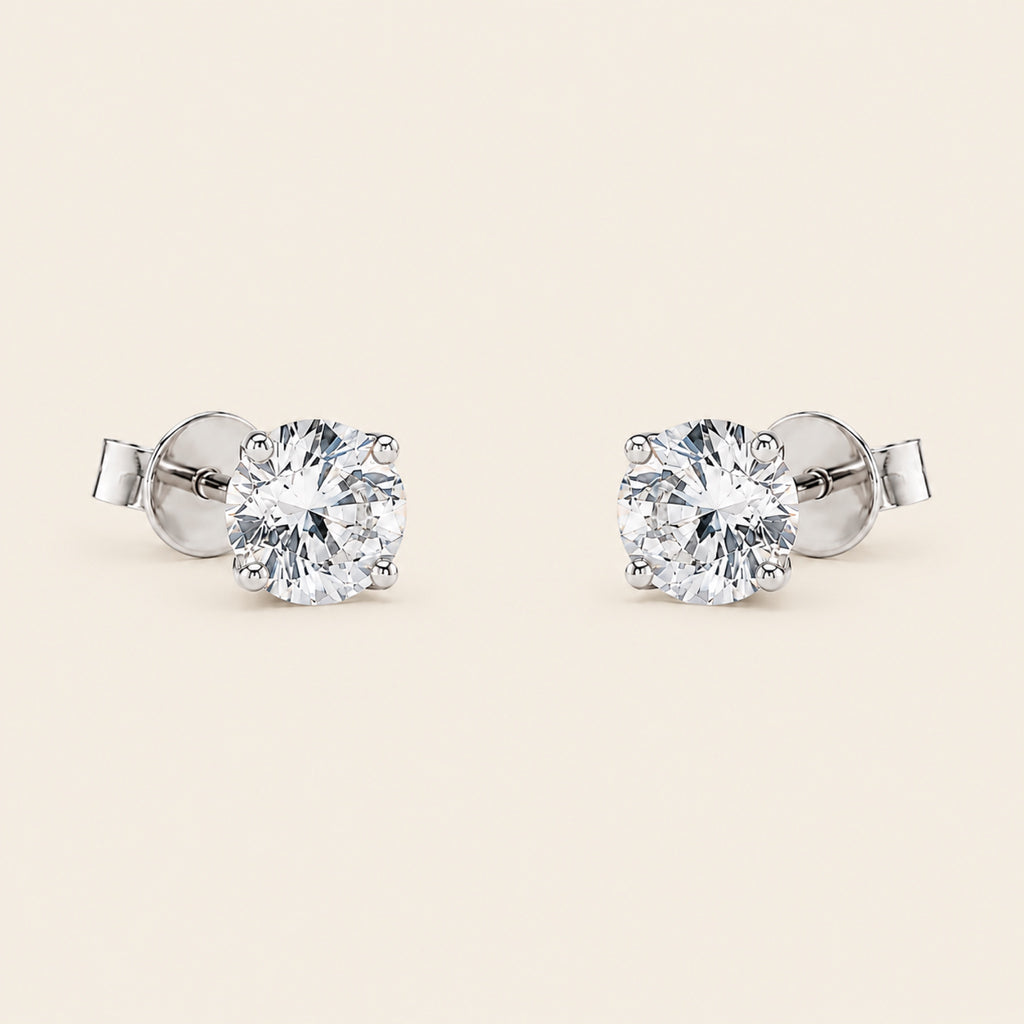 Broqueles Solitario de Oro Blanco 14k con Diamante de Laboratorio