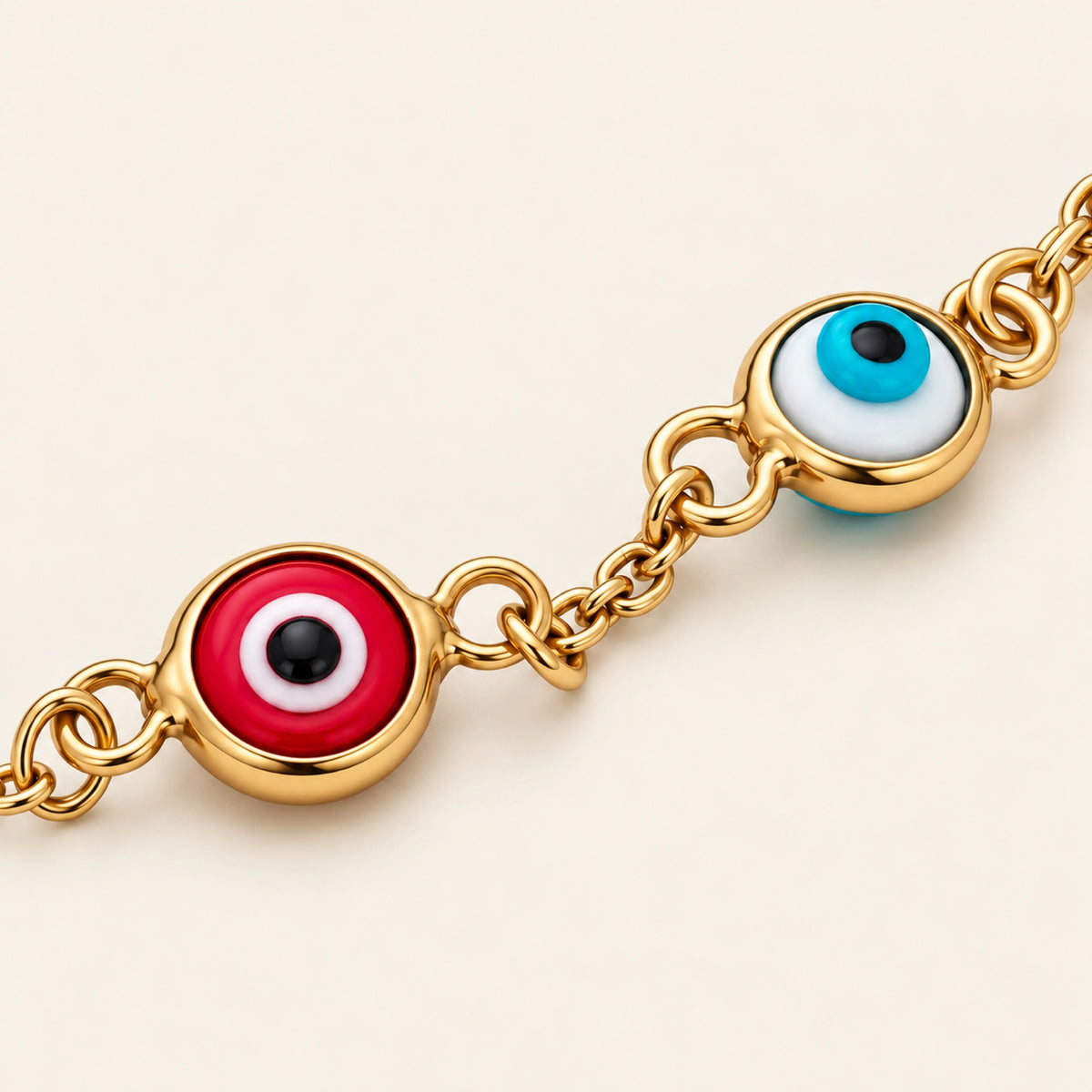 Pulsera de Oro Amarillo 10k con Ojos Turcos de Colores