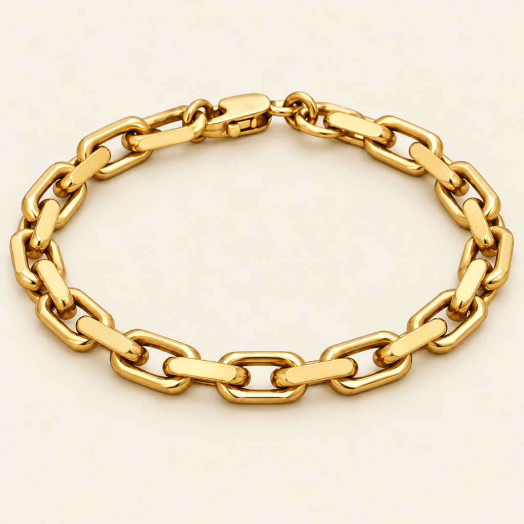 Pulsera de Eslabones Rectangulares de Oro Amarillo 10k